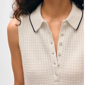 White + Warren Cashmere Cable Sleeveless Polo
